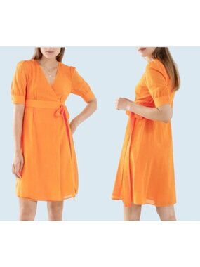 & OTHER STORIES Paris Atelier Collection Orange Wrap Dress Size 2